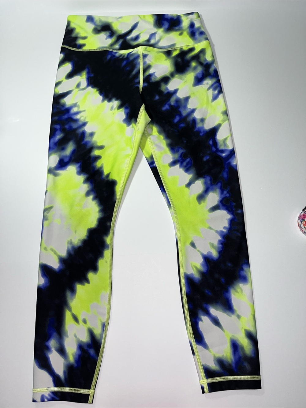Athleta Neon Tie-Dye Leggings - Yellow, Blue & Black